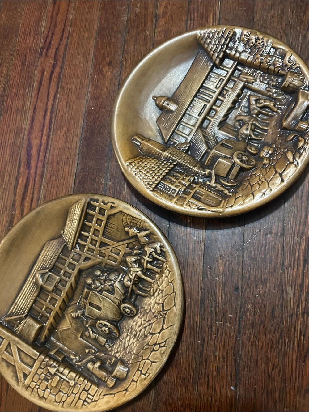 Antique-Style Brass Decorative Wall Plaques - Pair